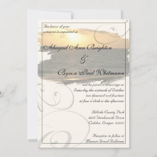 Beach Sunset with Flourishes Wedding Invitation