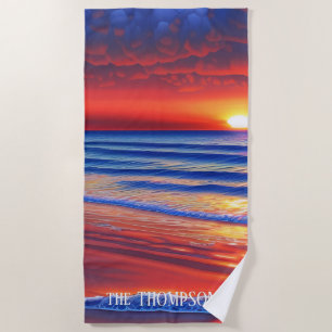 Beach Sunset with Personalised Name Towel