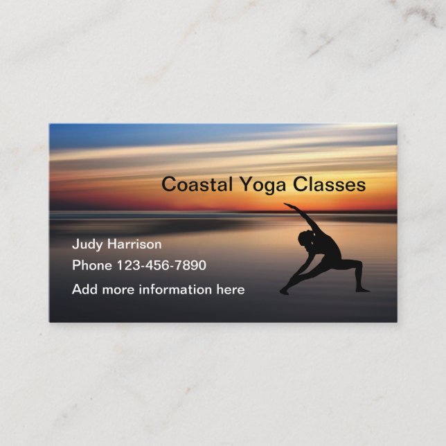 Beach Sunset Yoga Class Design Business Card (Front)