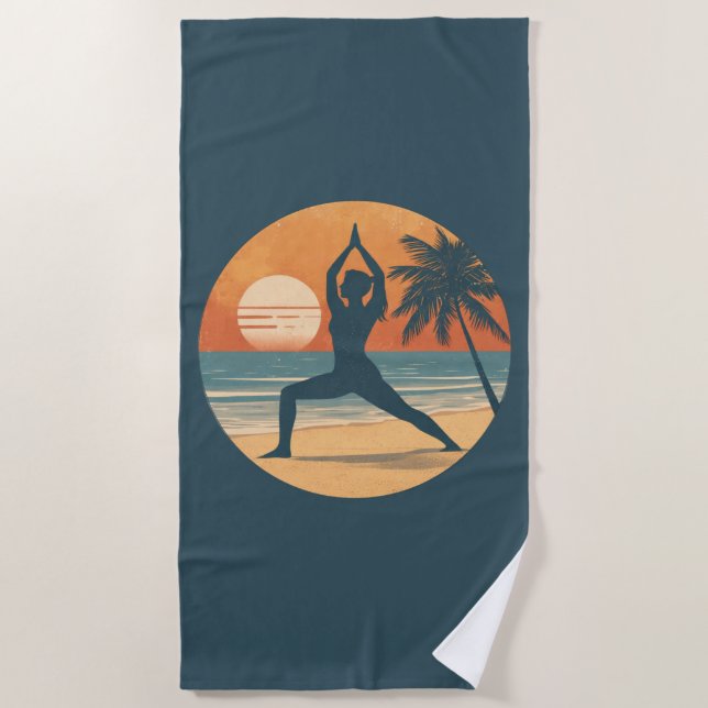 Beach Sunset Yoga Silhouette | Coastal Yogi Life Beach Towel (Front)
