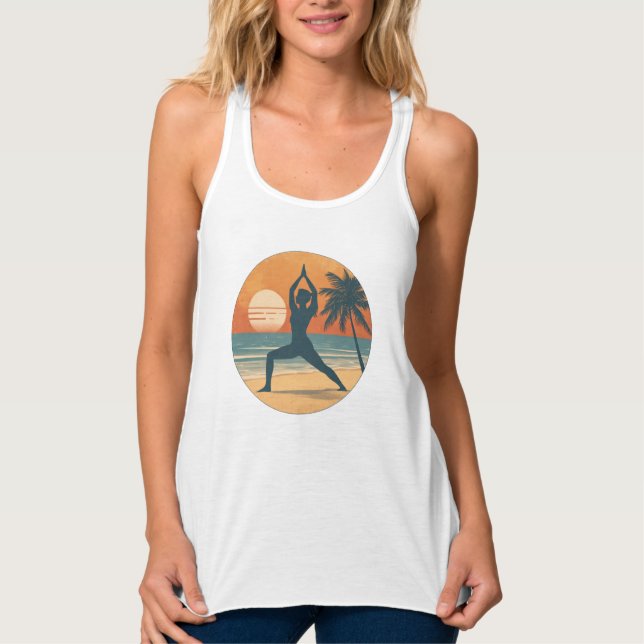 Beach Sunset Yoga Silhouette | Coastal Yogi Life Singlet (Front)