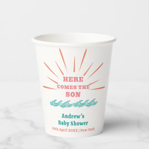 Beach Sunshine Here Comes The Son Baby Shower Paper Cups