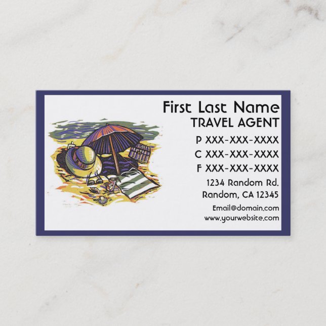 Beach supplies theme Travel agent business cards (Front)