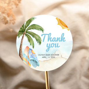Beach Surf Baby on Board Baby Shower Classic Round Sticker