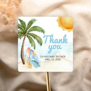 Beach Surf Baby on Board Baby Shower Square Sticker