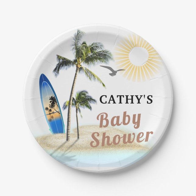 Beach Surf Baby Shower 7" Round Paper Plate (Front)