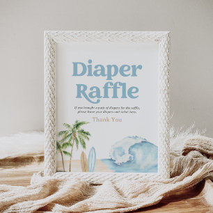 Beach Surf Baby Shower Diaper Raffle Sign
