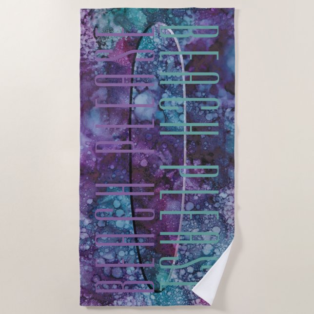 Beach Surf Board Impression Purple Blues Towel (Front)
