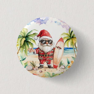 Beach Surf Christmas Party with Santa Claus  3 Cm Round Badge