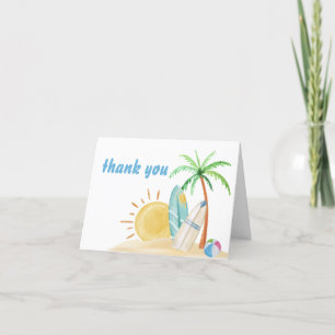 Beach Surfboard Sunshine Palm Tree Baby Shower Thank You Card