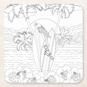 Beach Surfboards Adult Colouring Paper Coaster