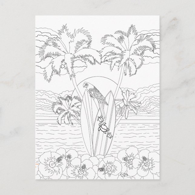 Beach Surfboards Adult Colouring Postcard (Front)