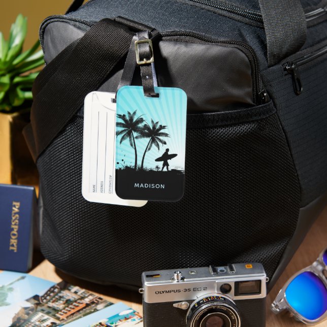 Beach Surfer custom name Luggage Tag (Front & Back)
