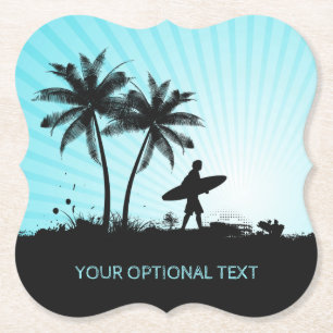 Beach Surfer custom text paper coasters