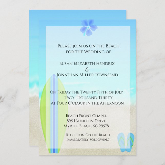 Beach Surfer Wedding Invitations (Front/Back)