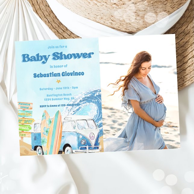 Beach Surfing Baby Shower Photo  Invitation (Creator Uploaded)