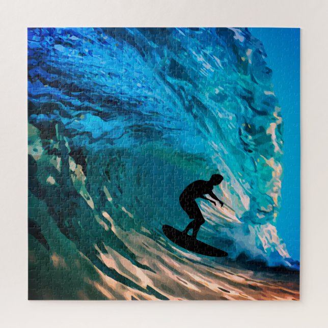 Beach Surfing Big Wave Ride Jigsaw Puzzle (Vertical)