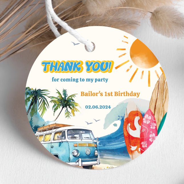 Beach Surfing Birthday Party   Classic Round Sticker (Creator Uploaded)