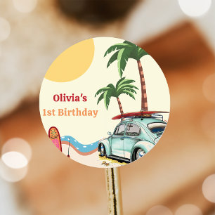 Beach Surfing Birthday Party   Classic Round Sticker