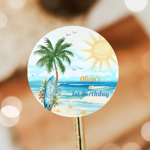 Beach Surfing Birthday Party   Classic Round Sticker