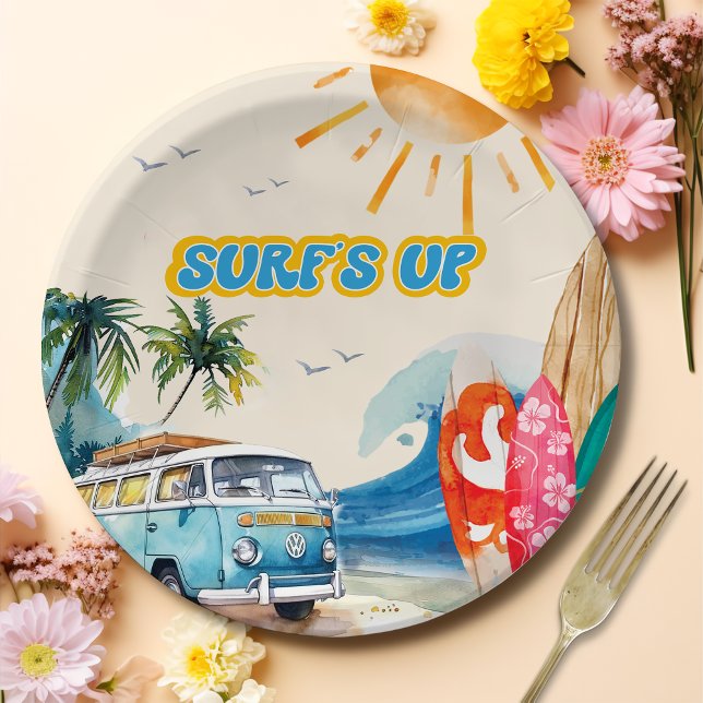 Beach Surfing Birthday Party Paper Plates (Creator Uploaded)