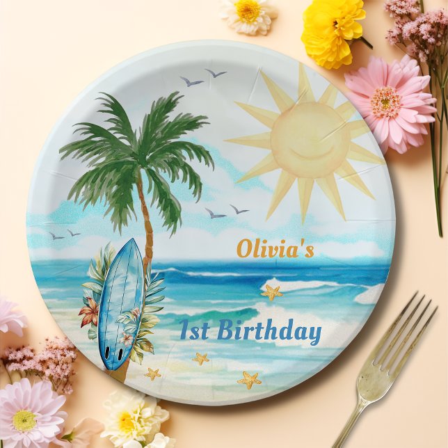 Beach Surfing Birthday Party Paper Plates (Creator Uploaded)