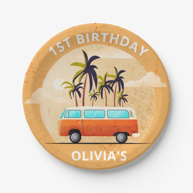 Beach Surfing Birthday Party Paper Plates (Front)