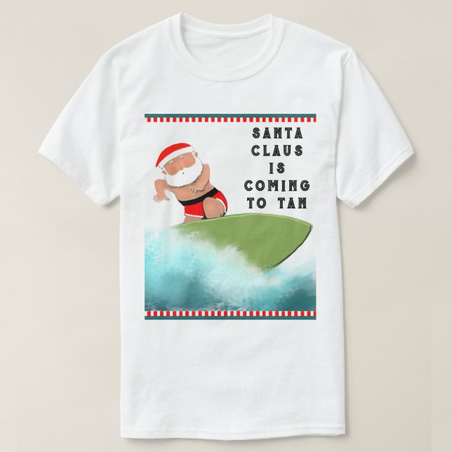 Beach Surfing Christmas T-Shirt (Design Front)