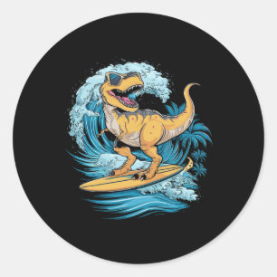 Beach Surfing Dinosaur T-rex Surfer  Classic Round Sticker