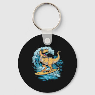 Beach Surfing Dinosaur T-rex Surfer  Key Ring