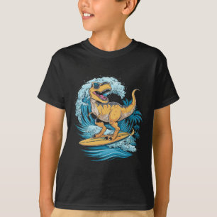 Beach Surfing Dinosaur T-rex Surfer T-Shirt