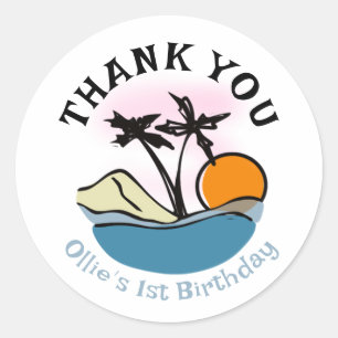 Beach Surfing First Birthday Classic Round Sticker