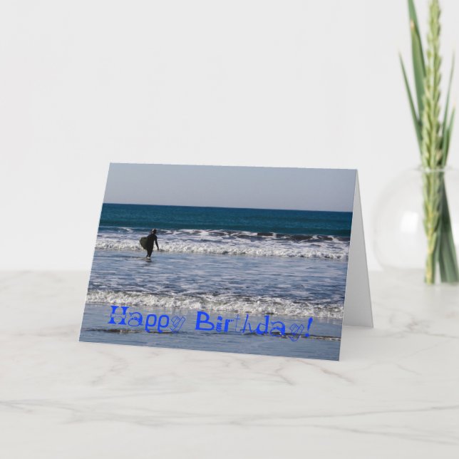 Beach Surfing Happy Birthday Card (Front)