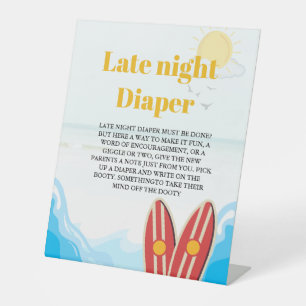 Beach surfing late night diaper baby shower sign