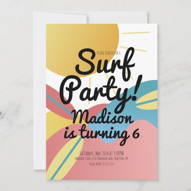 Beach Surfing Party Sun Birthday Invitation (Front)