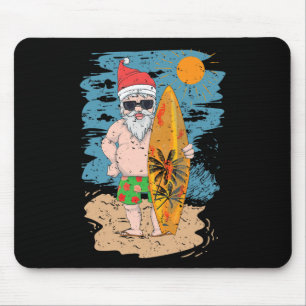 Beach Surfing Santa Funny Summer Hawaii Christmas Mouse Pad