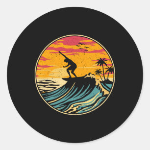 Beach Surfing Surfboard Tees Vintage Surfer Retro Classic Round Sticker