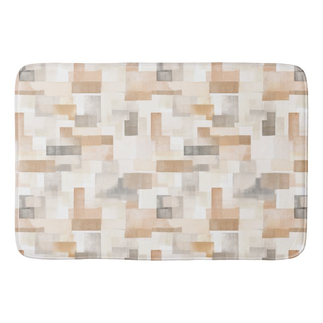 Beach Tan Neutral Geomeric Square Bath Mat (Front)