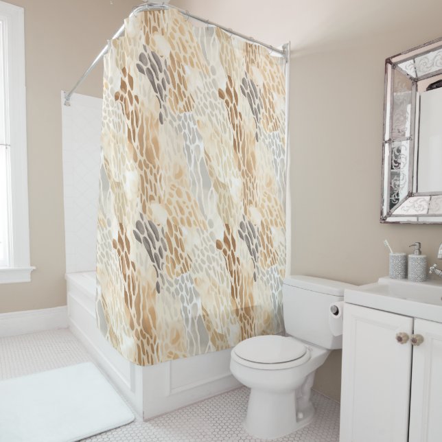 Beach Tan Neutral Stone Pattern Shower Curtain (In Situ)