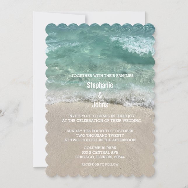 Beach Teal Turquoise Sandy Sea Ocean Cool Wedding Invitation (Front)