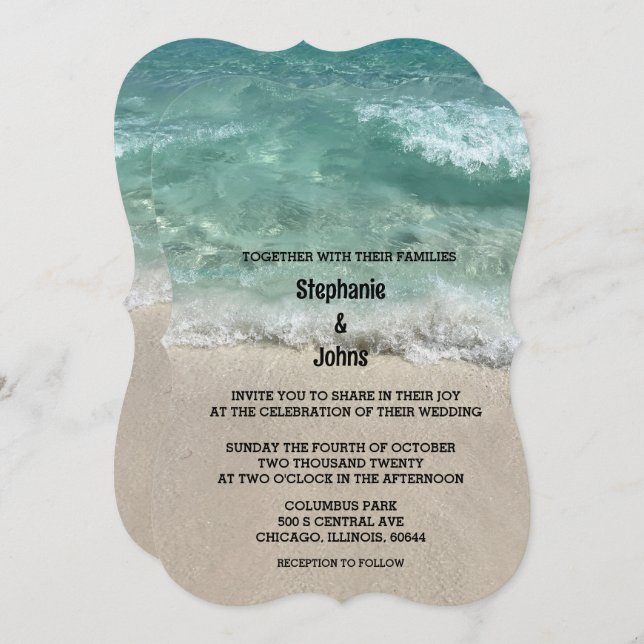 Beach Teal Turquoise Sandy Sea Ocean Photo Wedding Invitation (Front/Back)