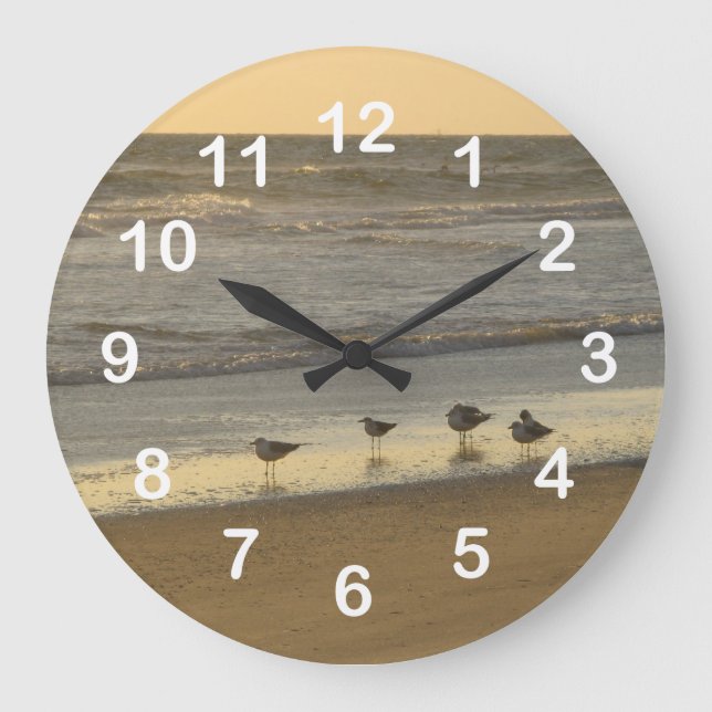 Beach Terns Seagulls Birds Ocean Numbers Large Clock (Front)