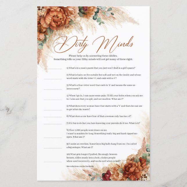 Beach terracotta copper peonies pampas Dirty Minds (Front)