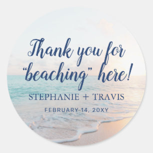 Beach Thank You Personalised Wedding Favour Classic Round Sticker