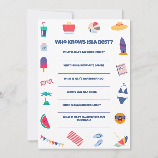 Beach Theme Birthday Party Game Invitation (Front)