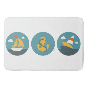 Beach Theme, Boats & Anchor Design Bath Mat