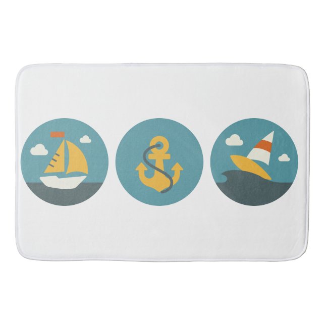 Beach Theme, Boats & Anchor Design Bath Mat (Front)