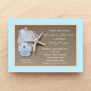 Beach Theme Bridal Shower Invitation -- Burlap