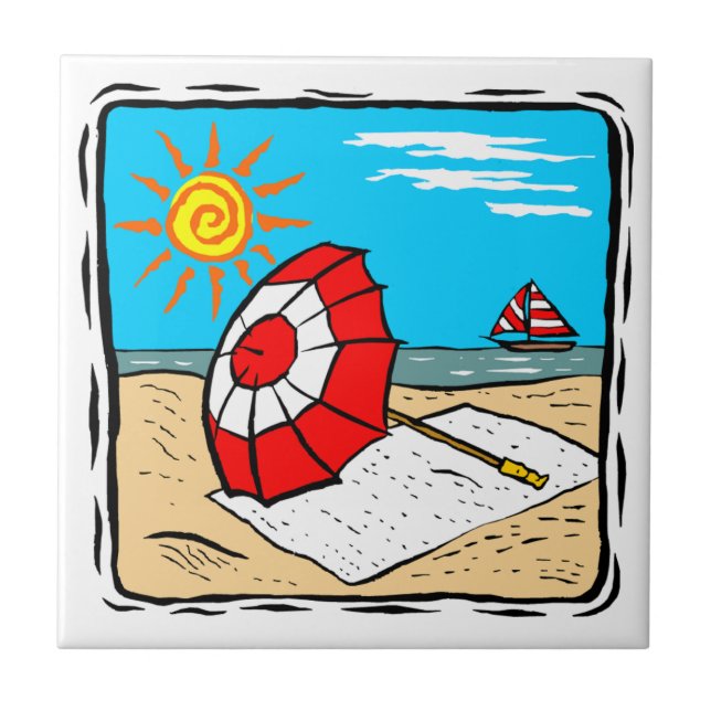 Beach Theme Ceramic Tile (Front)