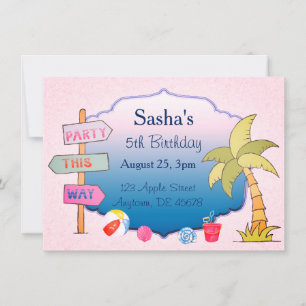 Beach Theme Custom Birthday Party Invitation
